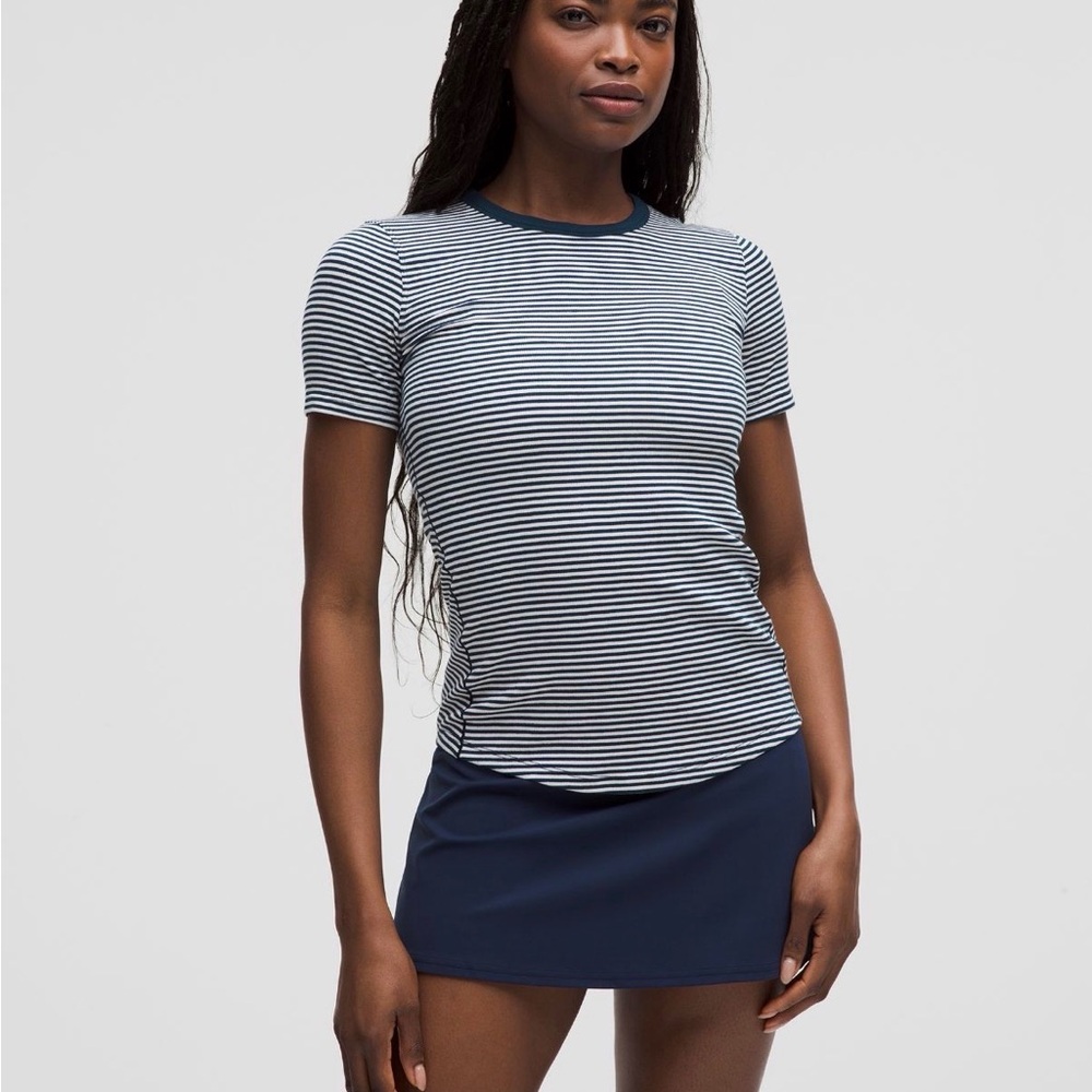 Lululemon Athletica Navy and White Striped Tee